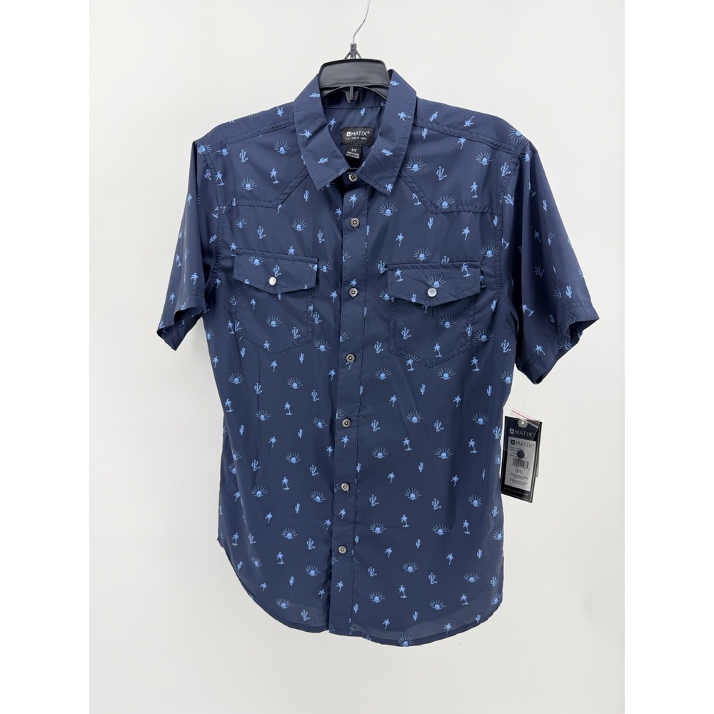 NWT - MEN'S MATIX Size S Sort Sleeve With Prints Button Front & Pockets